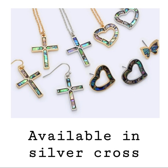 Genuine Abalone Cross Drop Earrings - Picture 2 of 3